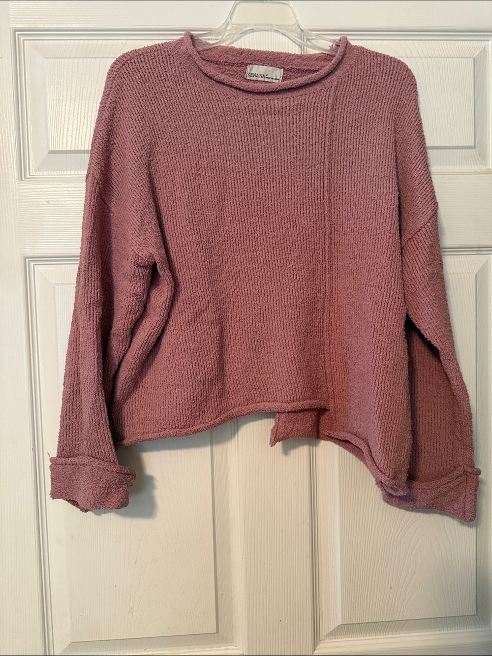 Zenana Outfitters Dusty Rose Washed Knit Crewneck Sweater